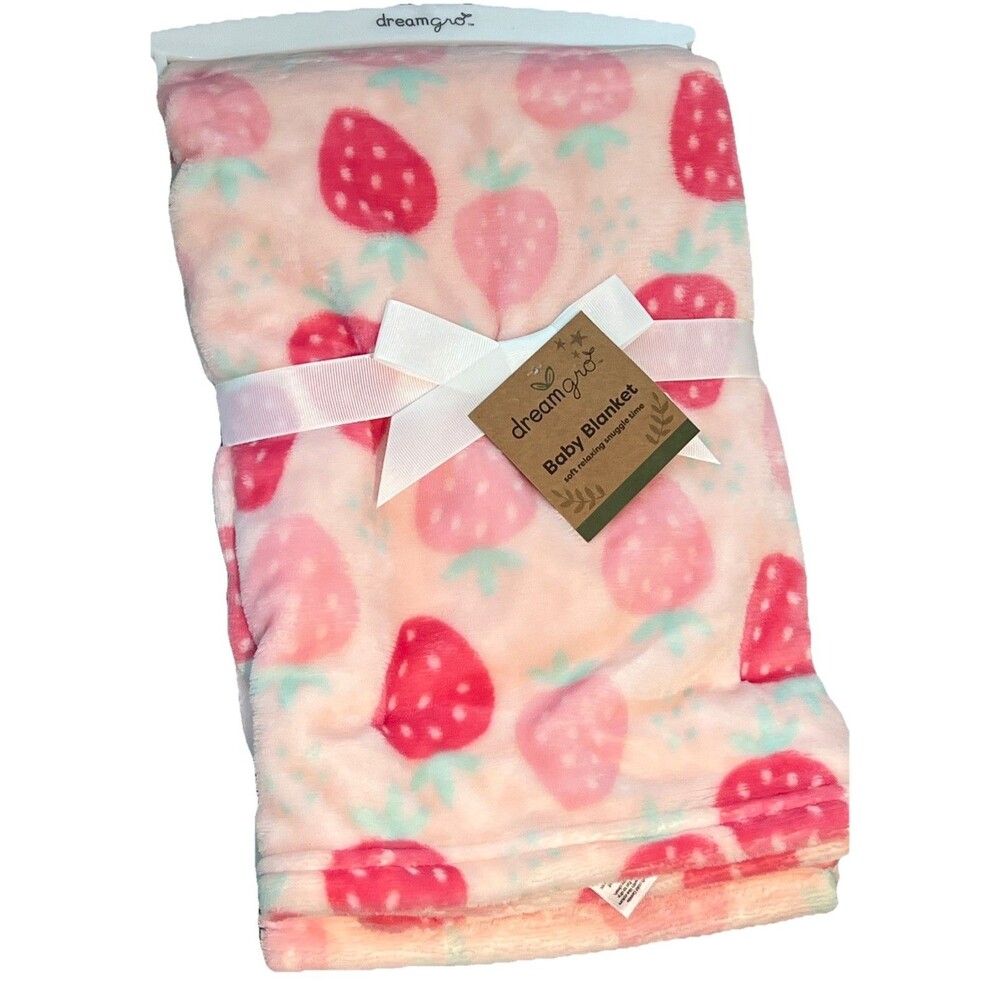 Dreamgro Dream Gro Pink Strawberry Plush Baby Girls Blanket Lovey Super Soft New